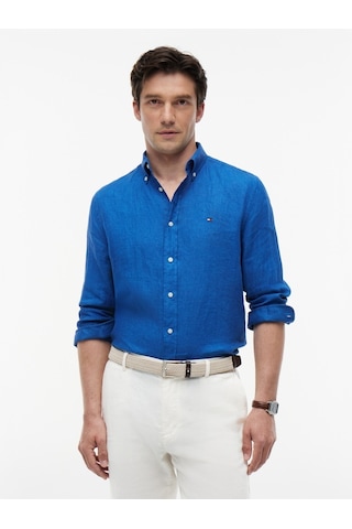 Tommy Hilfiger Pıgment Dyed Lı Solıd Rf Shırt Erkek Mavi Gömlek - Mw0mw41530