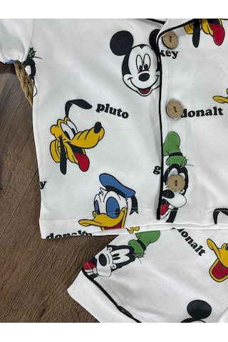 Kruvaze Yaka Önden Düğmeli Rahat Kalıp Yazlık Erkek Bebek Pijama Takımı %100 Pamuk 4bb2 Beyaz
