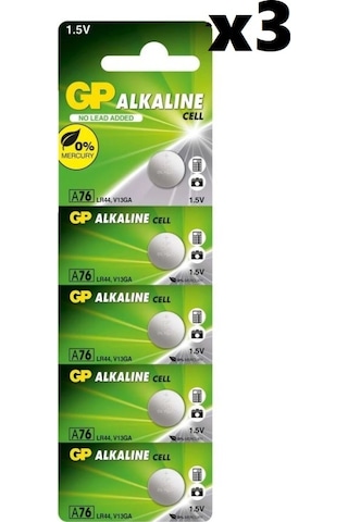 GP A76 LR44 1.5V Alkalin Düğme Pil 5 x 3'lü