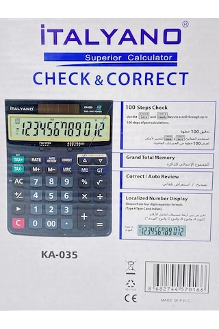 Italyano K-035 12 Hane İşlem Kontrol Masaüstü Hesap Makinesi