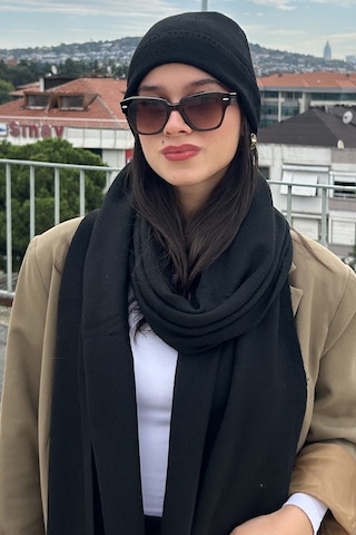 Mollycrush Kadın Kışlık Siyah Atkı Bere Seti Şık Örgü Set Siyah