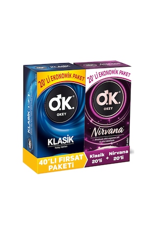 Okey Nirvana Prezervatif + Okey Klasik Prezervatif 2 x 20'li