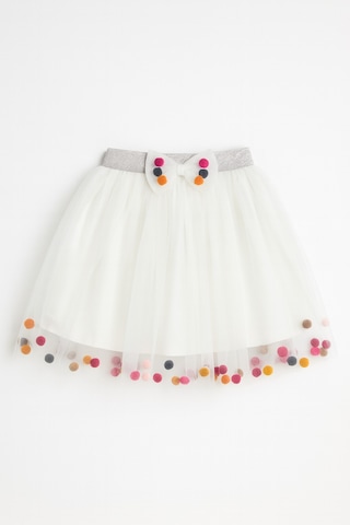 Esila Kids Kız Çocuk Etek Ponponlu Şık Etek Beyaz