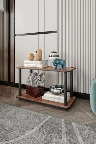 2 Katlı Dekoratif Diktörtgen Kitaplık Ceviz Ceviz