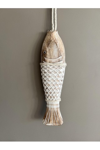 Marin Temalı Eskitme Ahşap Balık Büyük Boy-40 Cm