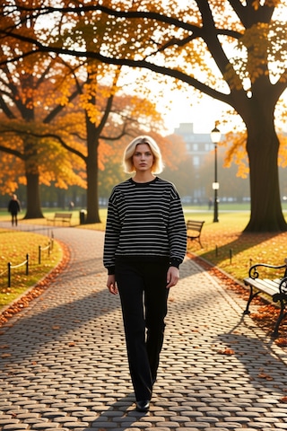 Benerly Kadın Bisiklet Yaka Düşük Kol Çizgili Regular Örme Sweatshirt Fon siyah