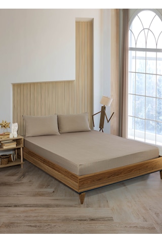 Pamuklu Çizgili Saten Tek Kişilik Lastikli Çarşaf Seti 100x200cm