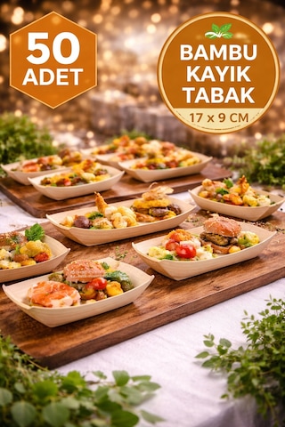 50'li Pkt Büyük Bambu Kayık Tadım Tabağı 17x9 Cm Kokteyl Sunum Tabağı Catering Parti Servis Tabak