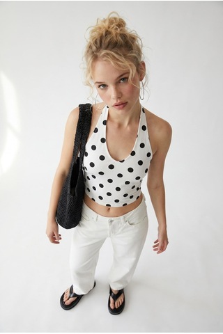 Mixray 2128 Kadın İnce Mevsimlik Yüksek Bel Wide Leg Denim Pantolon Beyaz