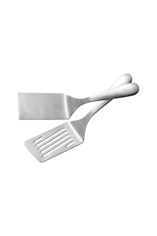 10 İnç Metal Spatula Seti Sus304 Paslanmaz Çelik Kızartma Spatulası Çentikli Hamburger Çevirici Düz Izgara Spatulası Pişirme İçin