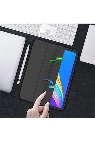 Apple Uyumlu iPad Pro 12.9 Inç 5. Ve 6. Nesil 2021 / 2022 Kalem Bölmeli Uyku Modlu Standlı Silikon Kılıf Kılıf