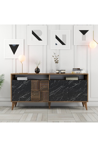 Milan 160cm Konsol - Ceviz / Siyah Mermer