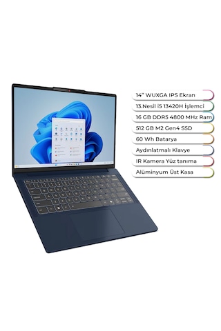 Lenovo Ideapad Slim 3 14IRH10 83K00027TR i5-13420H 16 GB 512 GB 14" Dos Dizüstü Bilgisayar (Yenilenmiş)