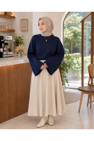 Unika Boutique Kadın Yarasa Kol Oversize Triko Kazak Lacivert