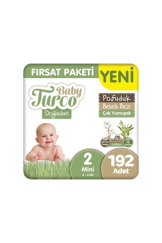 Baby Turco Doğadan 2 Beden Pofuduk Bebek Bezi Fırsat Paketi 48x4 192 Adet 2 Numara