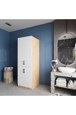 Venedik Çamaşır Ve Kurutma Makinesi Dolabı Banyo Dolabı Çam Beyaz Çam - Beyaz