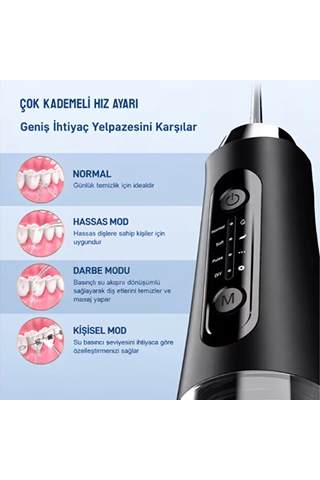 Ağız Duşu Şarjlı 320 Ml Su Hazneli 4 Modlu Su Geçirmez Taşınabilir Oral Irrigator 5 Başlıklı Derin Temizlik Type-c