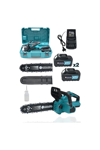 Dj12 Mavi Şarjlı Ağaç Odun Kesme Makinası Zincirli Testere 21v 4 Amper Kömürsüz
