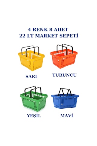 8 adet 22Litre Market ve Alışveriş Sepeti, Saplı Market Sepeti R4