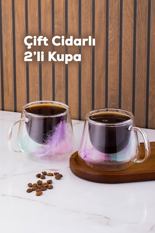 Perotti 16798 Double Feather Çift Cidarlı Kupa 2 Adet 200 Ml Şeffaf