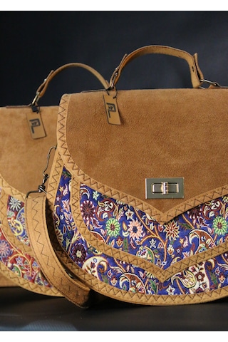 Pujiva, Büyük Boy, Etnik, Kilim Desenli, El Ve Omuz Askılı, Fermuarlı, Kilitli, Desenli Çanta En 27 Boy 23 Lacivert