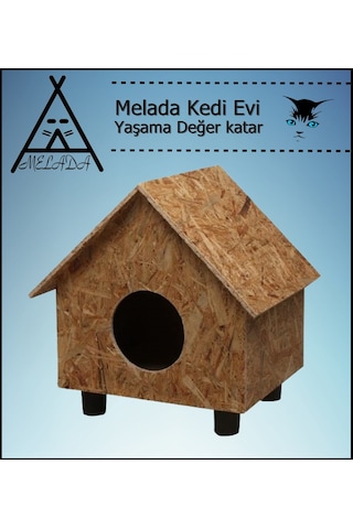 Melada Kedi Evi Dış Ortam Uygun Ahşap Kedi Evi Osb 44 x 36 x 32 CM