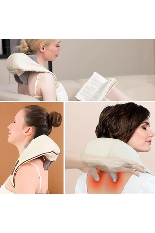 Elektrikli Boyun Ve Sırt Masaj Aleti Kablosuz Boyun Ve Omuz Yoğurma Masaj Yastığı Beyaz