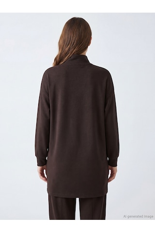 Lcw Modest Kahverengi Dik Yaka Soft Touch Kadın Sweatshirt Tunik