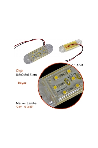 Tas 24v Side Marker Lamba 9 Ledli Beyaz 8,5x2,5 Cm Tas.018b-24 2 Li
