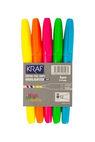 Kraf Kalem Tipi Fosforlu Kalem 340 5'li Çok Renkli