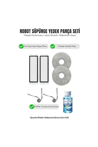 Roborock Qrevo Curv 5a1 İle Uyumlu 2 Yan Fırça 2 Filtre 2 Mop 1 Deterjan 1.0