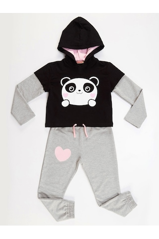 Denokids Minik Panda Kız Eşofman Takım Gri - Siyah