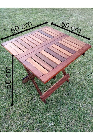 Birayse Ahşap İroko Katlanabilir 60x60 Bahçe Ve Balkon Masası Ceviz