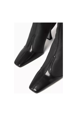 Studio Amelia Studıo Amelıa Maverick 90 Nappa Deri Kare Burun, Elastik Arkalı Victorian Topuklu Ankle Bot Siyah
