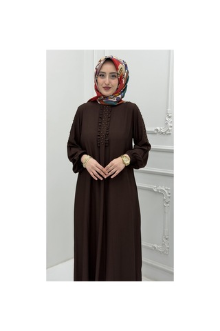 Uslucan Alışveriş Peyma Elbise Kahverengi Kadın Şık Tesettür Elbise Uzun Günlük Elbise Zarif Modern Elbise Modeli Çok Renkli