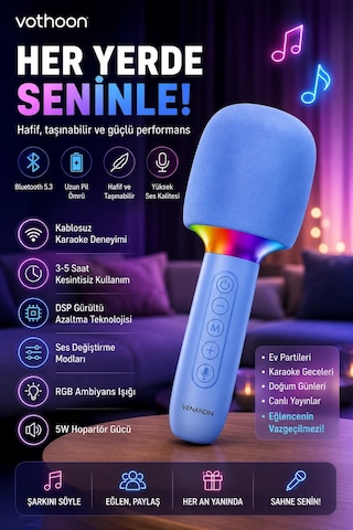 Çocuk Ve Yetişkin Karaoke Mikrofonu Kablosuz Rgb Ambiyans Işığı Ses Değiştirme Modlu Hoparlör