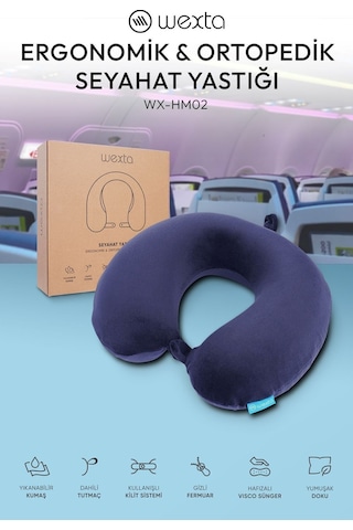 Wexta Seyahat Boyun Yastığı Comfort Ortopedik Seyahat Yastığı Visco Lacivert