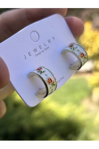 Bym604 Çelik Beyaz Retro Lale C Model Fransız Stili Kadın Küpe Beyaz