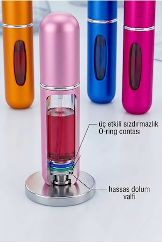 3 Adet Doldurulabilir Seyahat Boy Parfüm Şişesi - 5ml Akıtmaz Özel Valfli Atomizer Karışık Renk Çok Renk