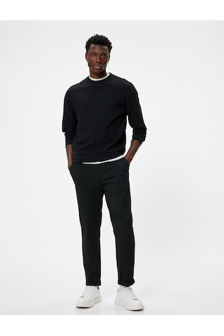 Koton Bisiklet Yaka Sweatshirt Basic Uzun Kollu Dokulu Pamuk Karışımlı Siyah 5wam70032mk Siyah