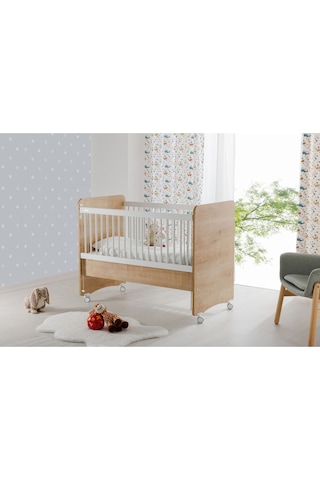 Bw1066 - Pratik Kademeli Anne Yanı Tekerlekli Beşik Ahşap 60x120 Ahşap