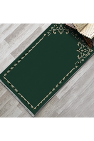 Evaşk Namazlık Dokuma Halı Kaymaz Muslumana Seccade66x113 Yeşil EVASK811D66