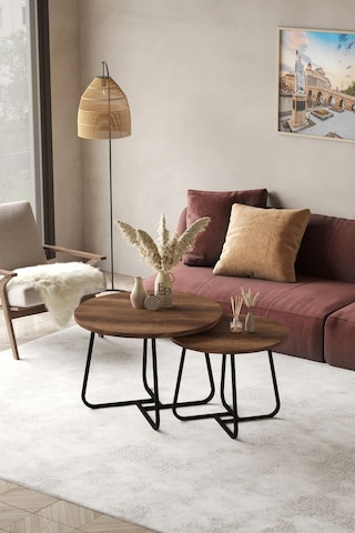 Üsküp Orta Sehpa Takımı Siyah Metal - Barok Tabla