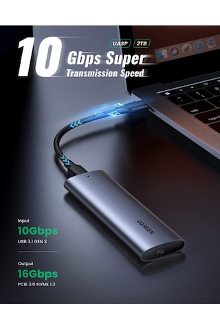 Ugreen M.2 Nvme Ssd Disk Kutusu Adaptörü. Alüminyum 10 Gbp
