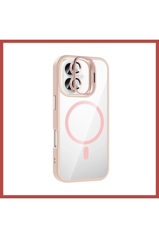 Erdo Ticaret Joko İphone 17 Remim Lensli Magsafe Standlı Kapak - Pembe Erdotıca
