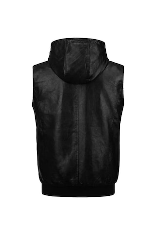Kapüşonlu Triko Yaka Ve Triko Bel Hakiki Kuzu Derisi Yelek Siyah