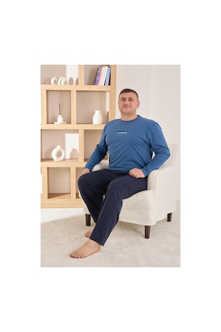 Pijamoni Erkek Battal Bisiklet Yaka Penye Uzun Kol Pijama Takımı 6700/7 - 1 Adet Mavi
