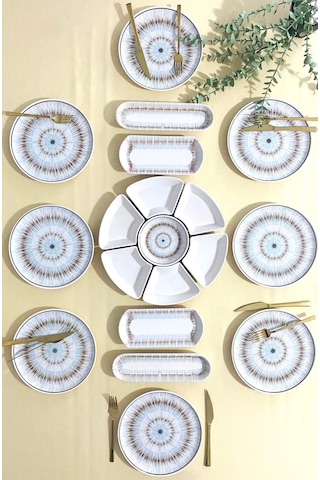 Blue Eyes 8 Kişilik 19 Parça Kahvaltı Takımı Kahve Mavi