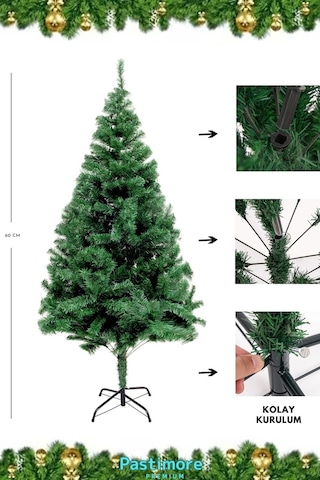Süsleme Seti Yılbaşı Çam Ağacı Renkli Işığı Ve Yeni Yıl Süsleri Noel Paketi 60 Cm 60 Dal