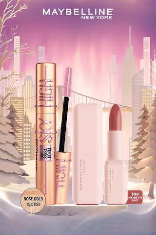Maybelline New York Sky High Rosegold Glitz Maskara + Serum Etkili Hyalüronik Asit Ve Besleyici Yağ İçeren Ruj 106
